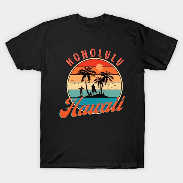 Honolulu Hawaii Tropical Plam Trees T-Shirt by yayashop